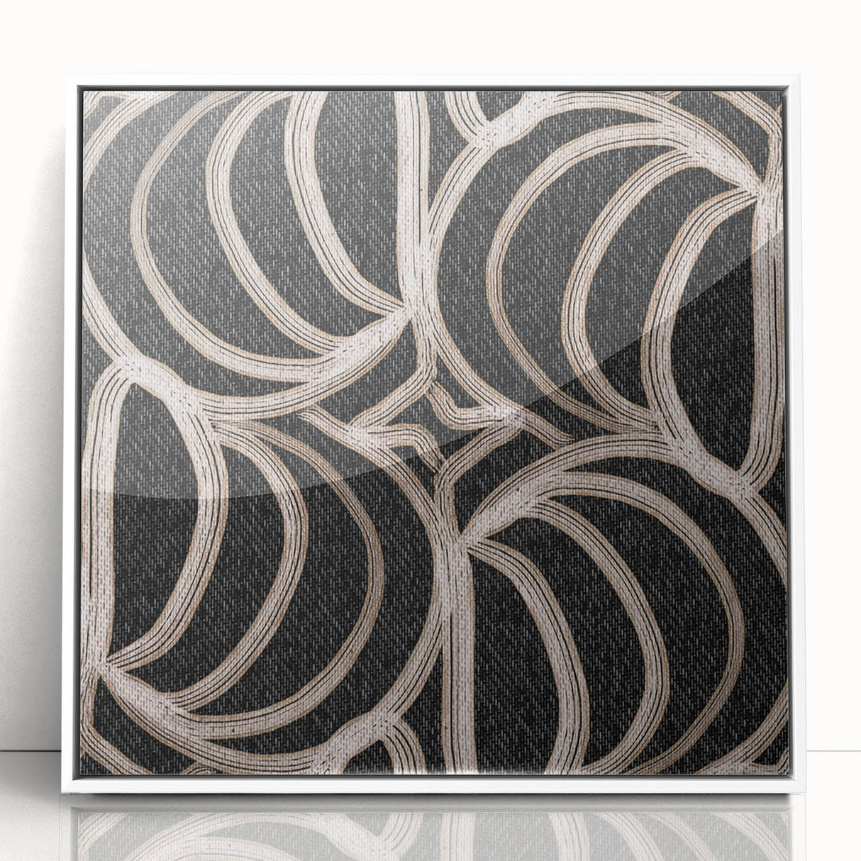 Earthen Harmony Abstracts - Curved Line Art in Black and Beige