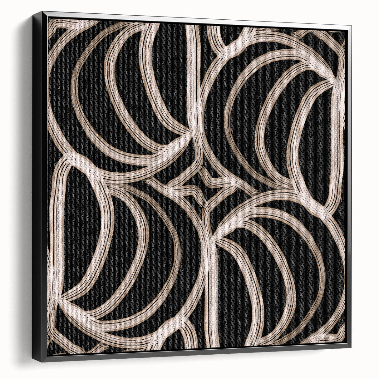 Earthen Harmony Abstracts - Curved Line Art in Black and Beige
