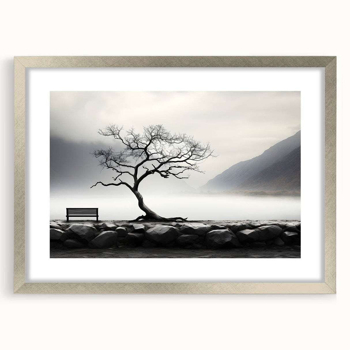 Misty Lake Bench - Fine Art Photography Framed Prints
