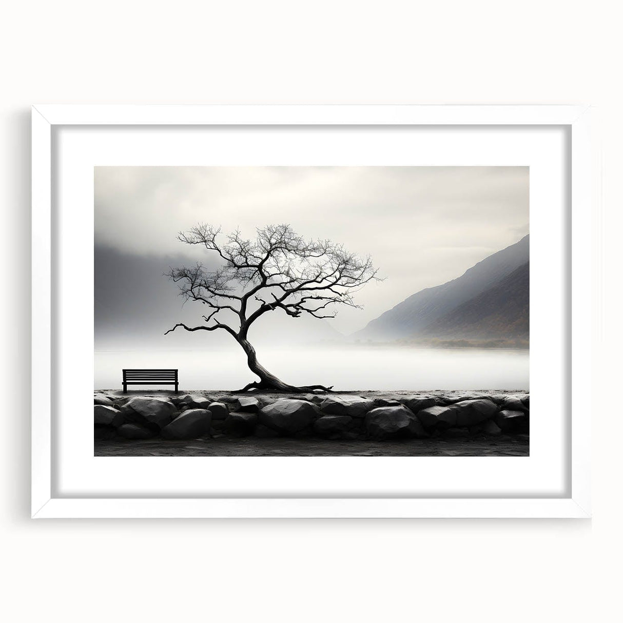 Misty Lake Bench - Fine Art Photography Framed Prints