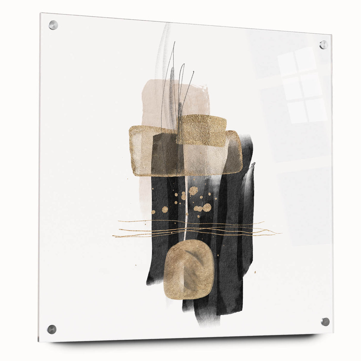 Abstract Geometric Framed Art – Black and Gold Minimalist Wall Print