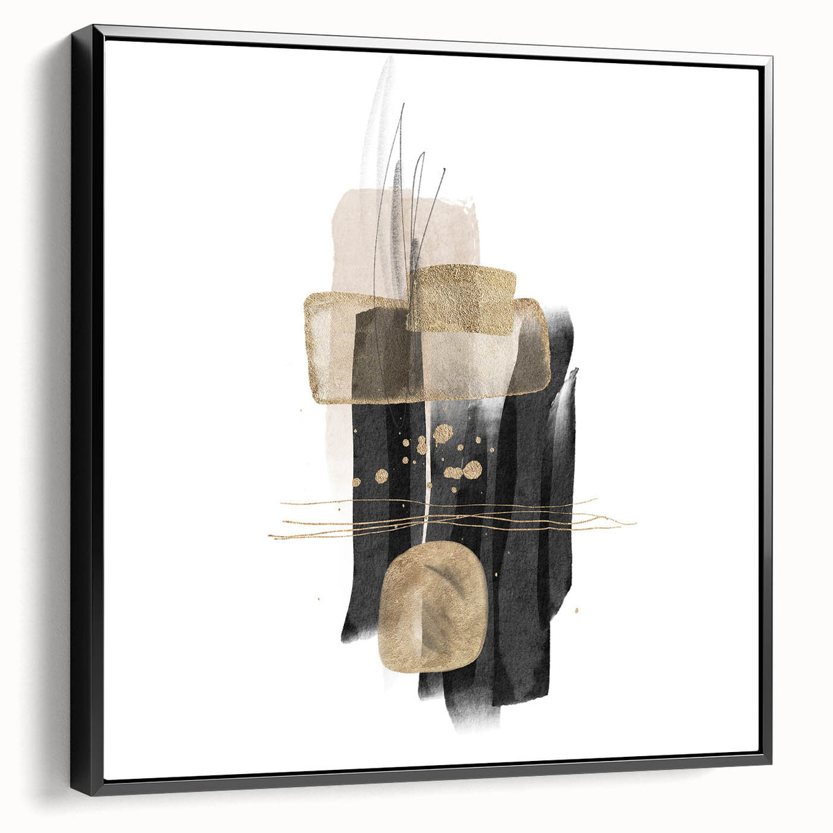 Abstract Geometric Framed Art – Black and Gold Minimalist Wall Print
