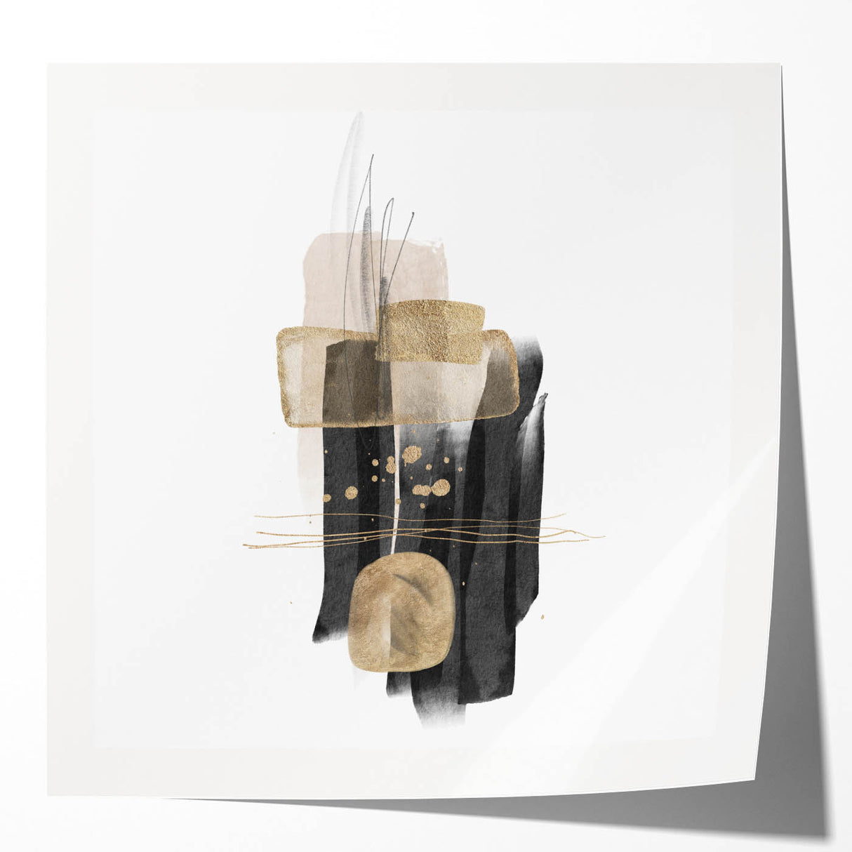 Abstract Geometric Framed Art – Black and Gold Minimalist Wall Print