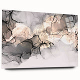 Minimalist Fluid Acrylic Art – Modern Black & Beige Wall Decor