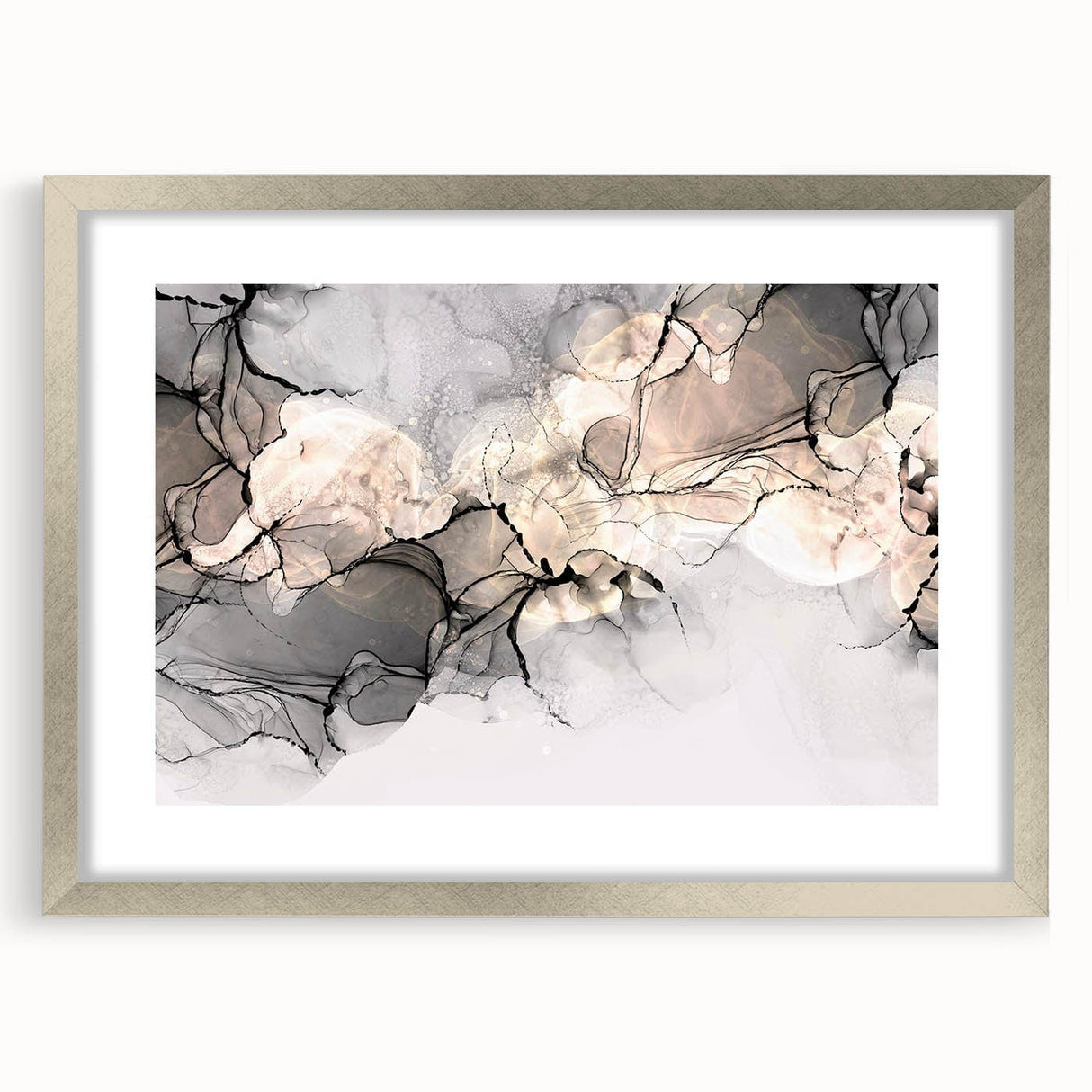 Minimalist Fluid Acrylic Art – Modern Black & Beige Wall Decor