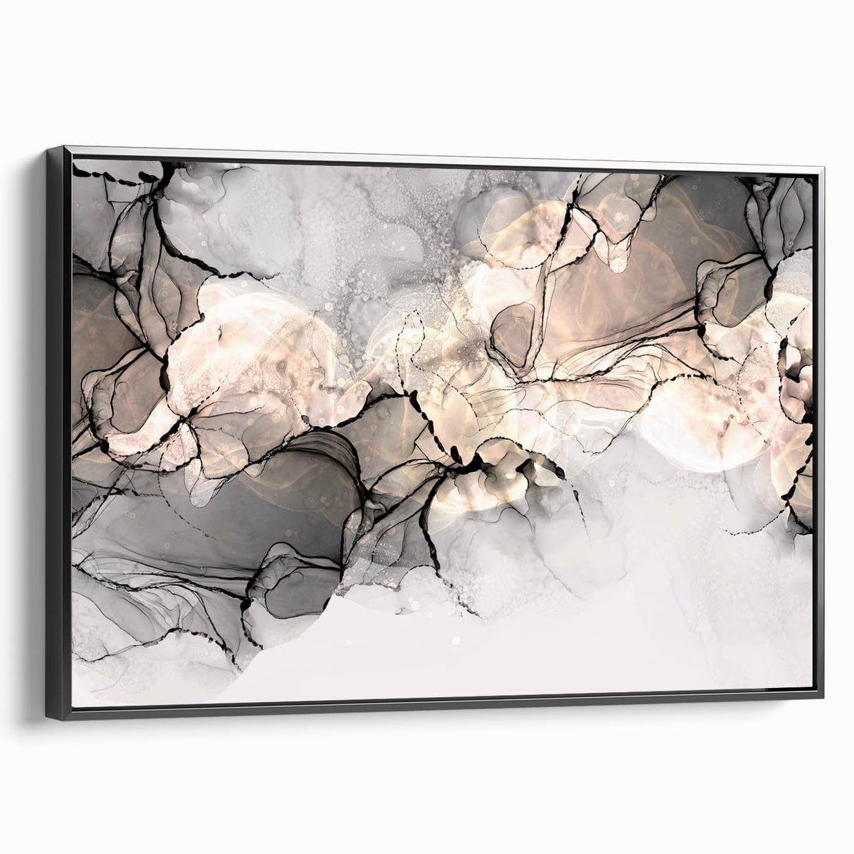Minimalist Fluid Acrylic Art – Modern Black & Beige Wall Decor