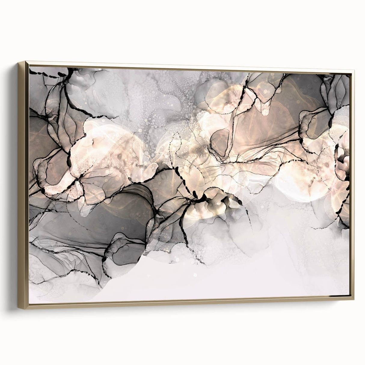 Minimalist Fluid Acrylic Art – Modern Black & Beige Wall Decor