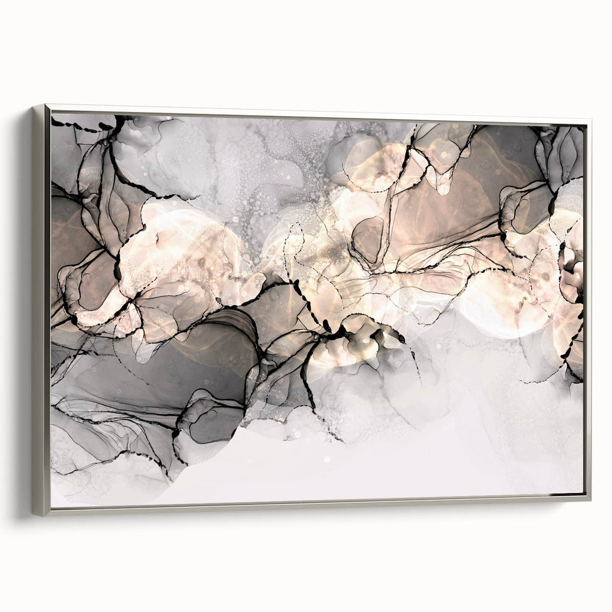 Minimalist Fluid Acrylic Art – Modern Black & Beige Wall Decor