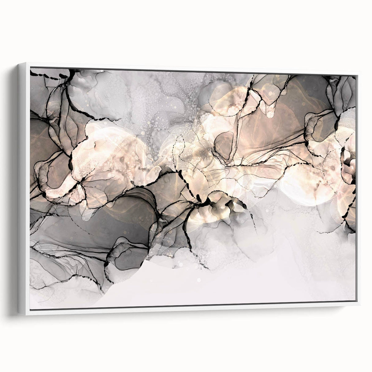 Minimalist Fluid Acrylic Art – Modern Black & Beige Wall Decor