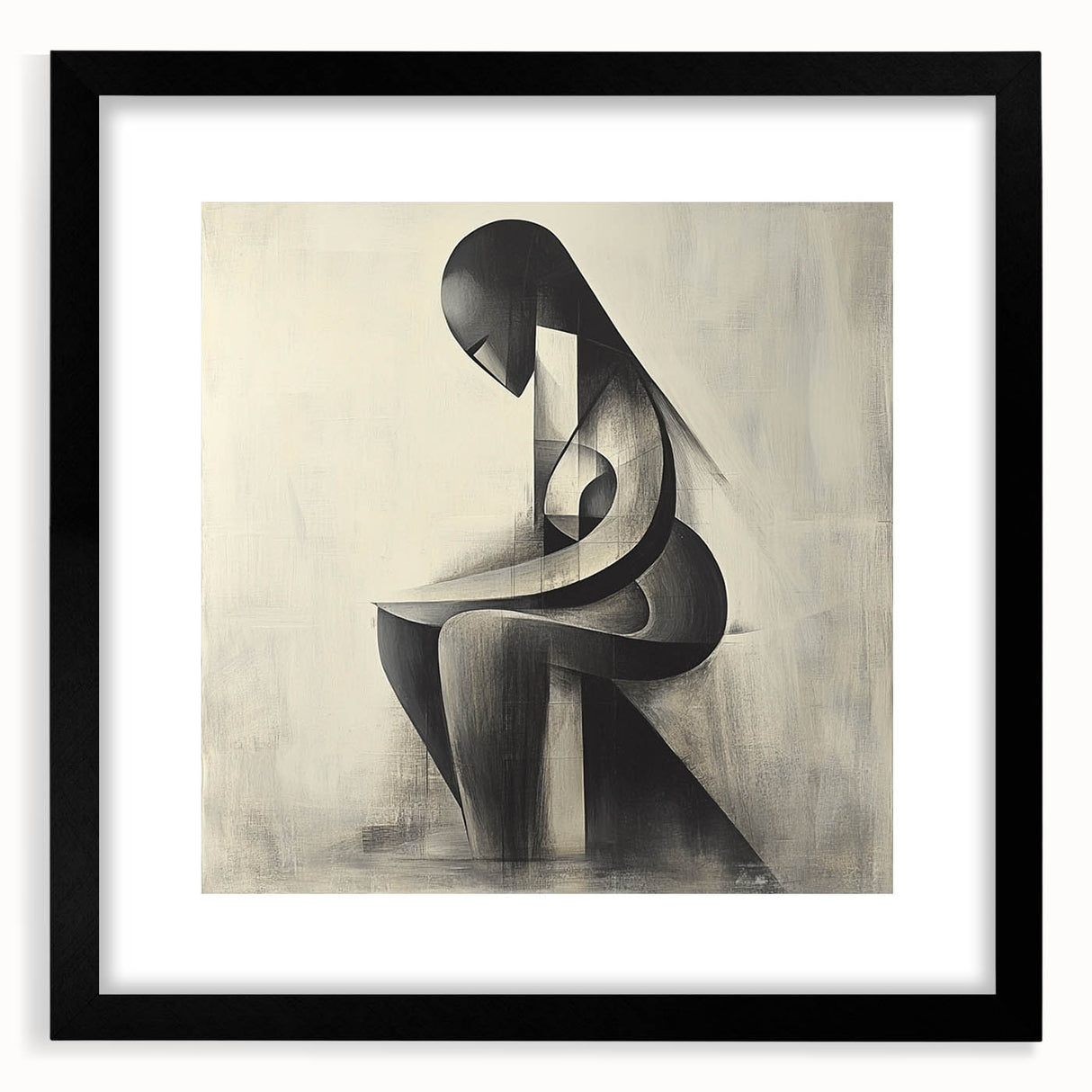Abstract Human Form Artwork – Minimalist Monochrome Figurative Art