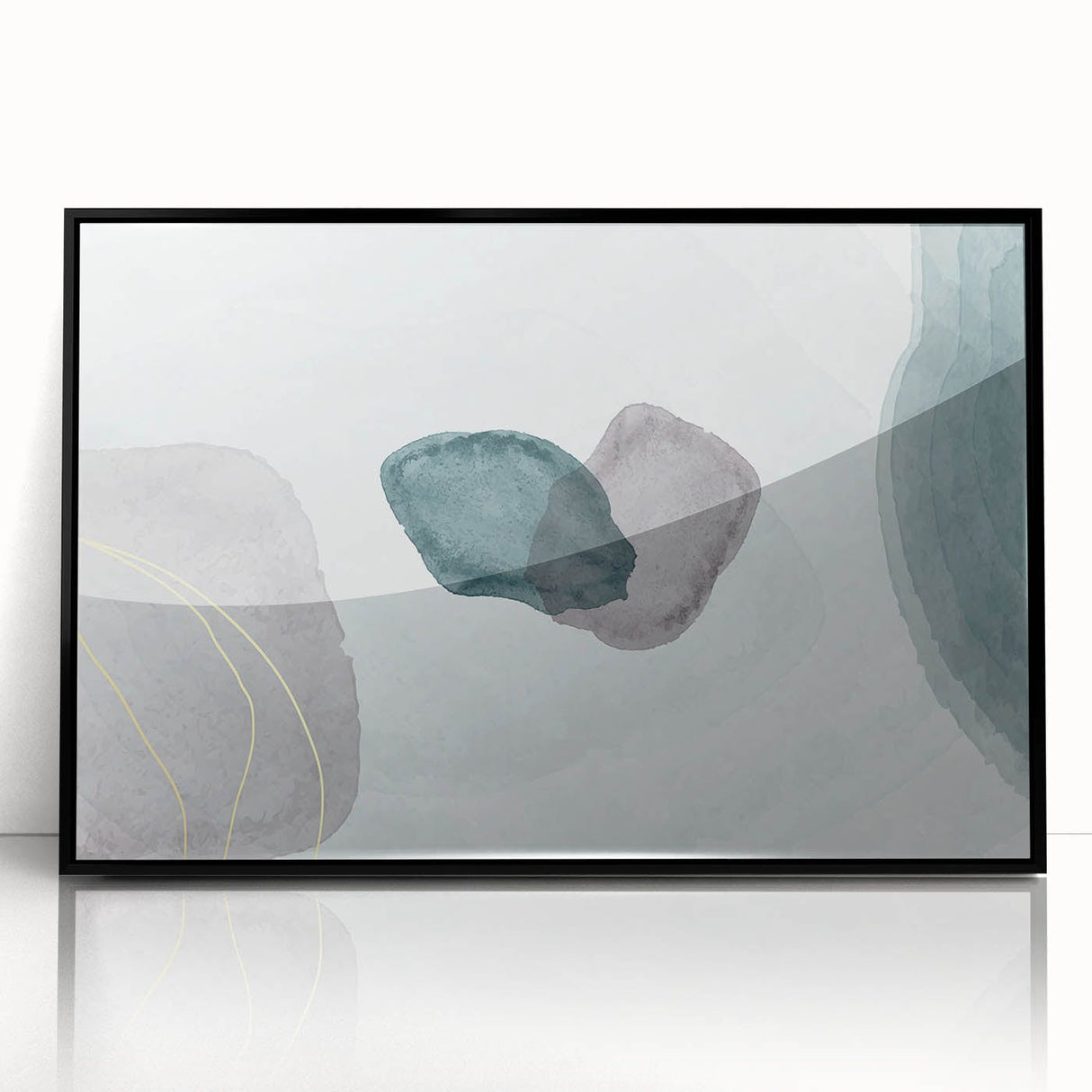 Modern Abstract Fluid Art – Minimalist Gray & Teal Wall Decor