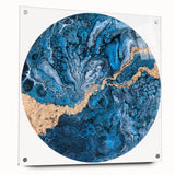 High-End Abstract Wall Decor – Round Blue & Gold Art Piece