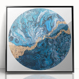 High-End Abstract Wall Decor – Round Blue & Gold Art Piece