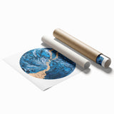 High-End Abstract Wall Decor – Round Blue & Gold Art Piece