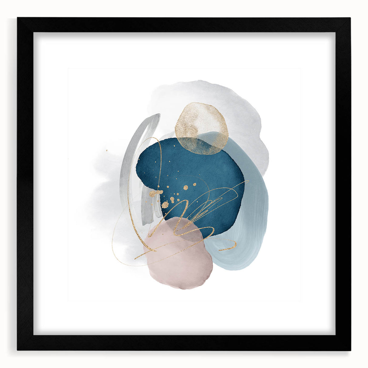 Contemporary Minimalist Wall Art – Navy Blue and Soft Gold Abstract