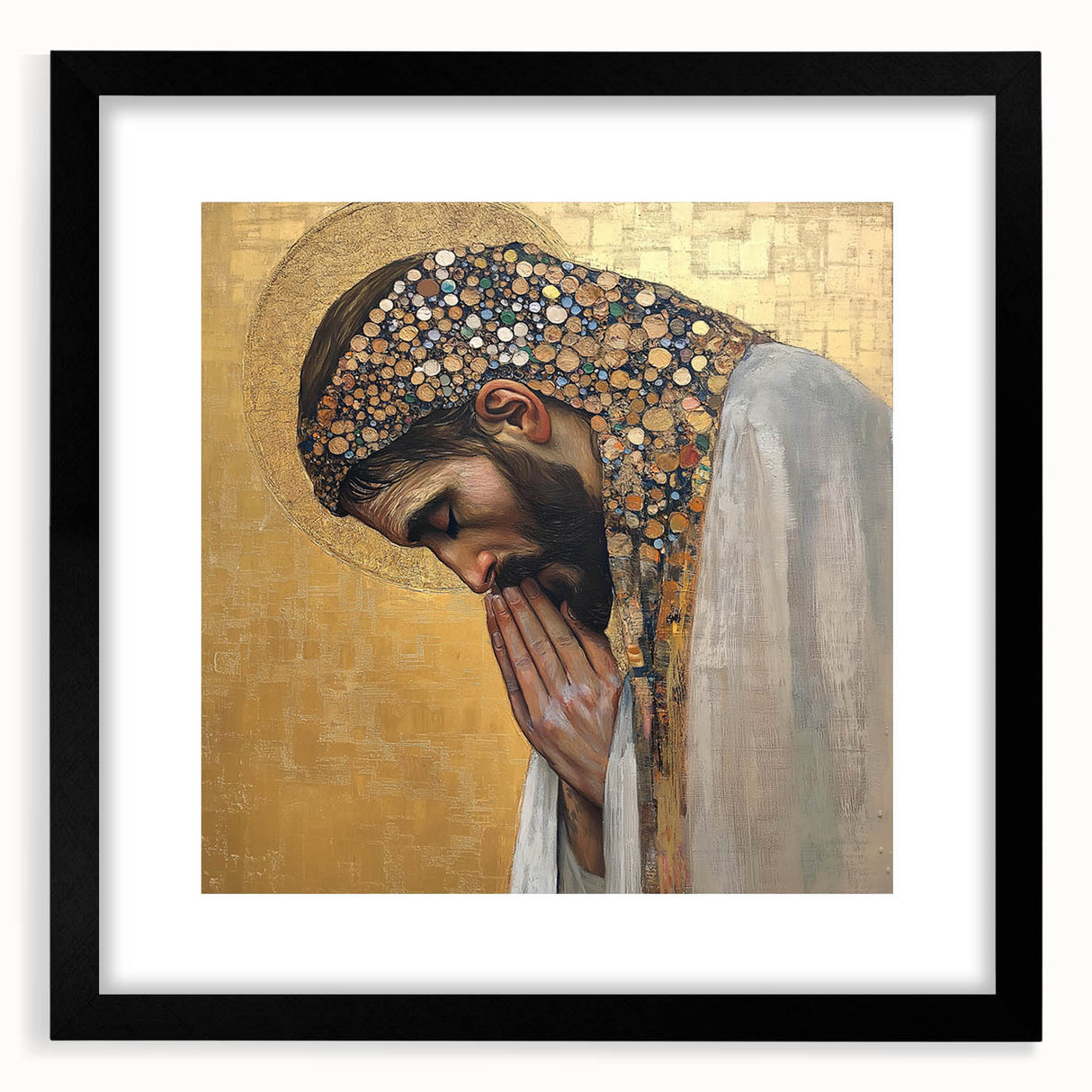 Elegant Figurative Wall Decor – Gold Accented Spiritual Portrait Art