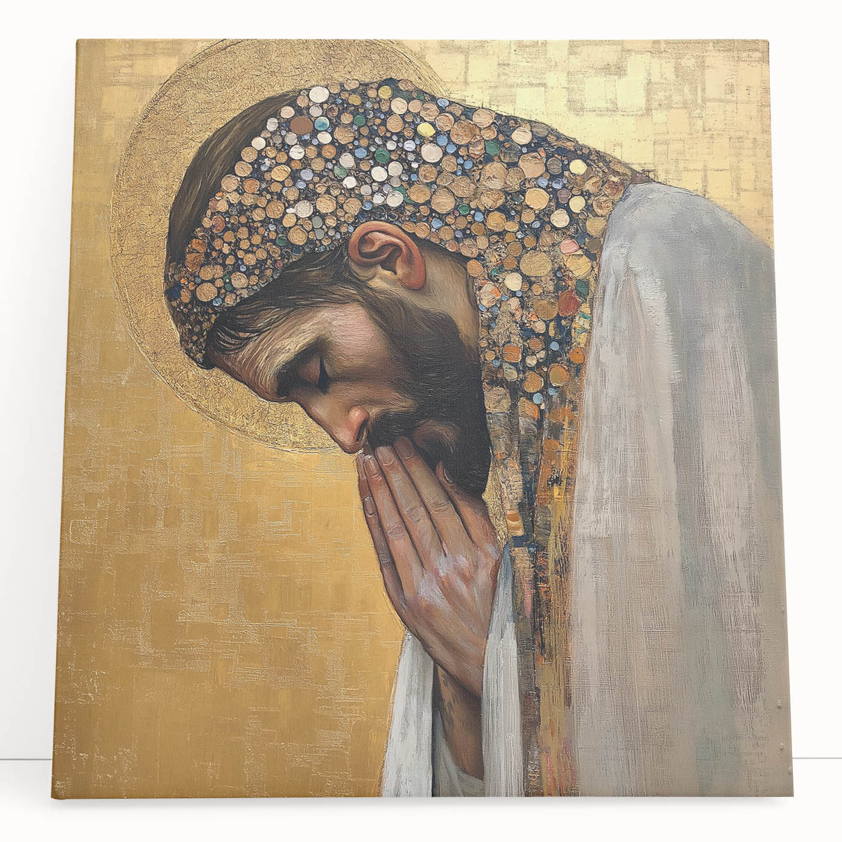 Elegant Figurative Wall Decor – Gold Accented Spiritual Portrait Art