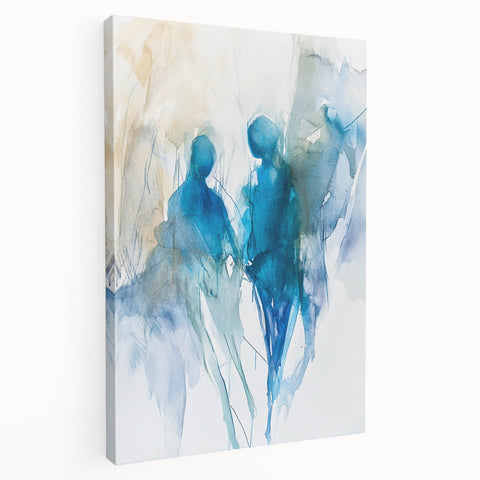 Contemporary Figurative Canvas Art – Ethereal Blue Watercolor Design
