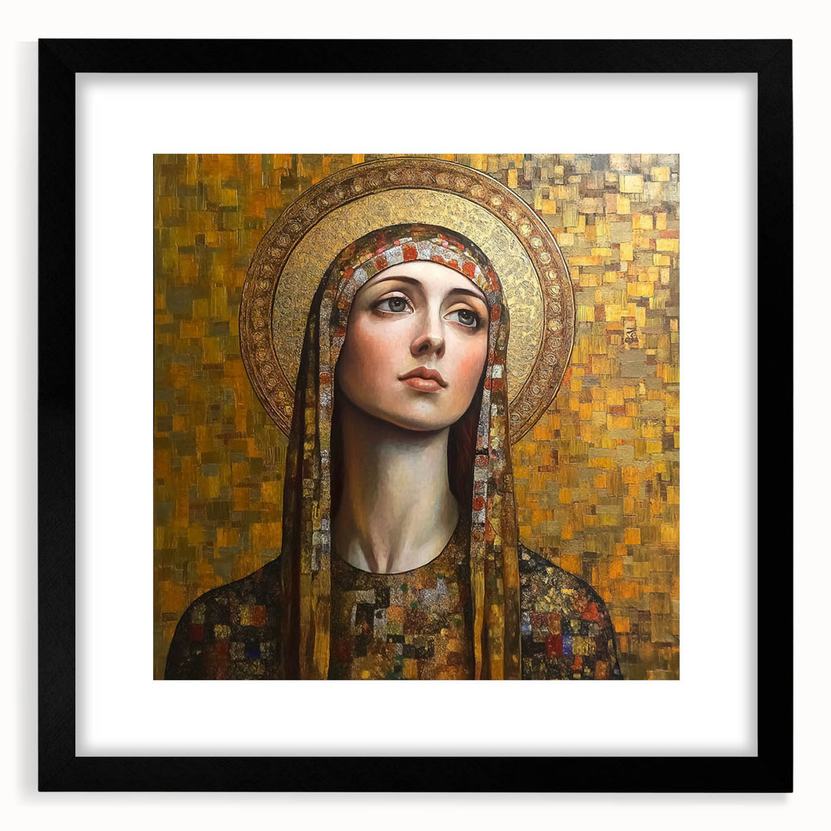 Elegant Figurative Wall Decor – Gold-Toned Sacred Portrait Art