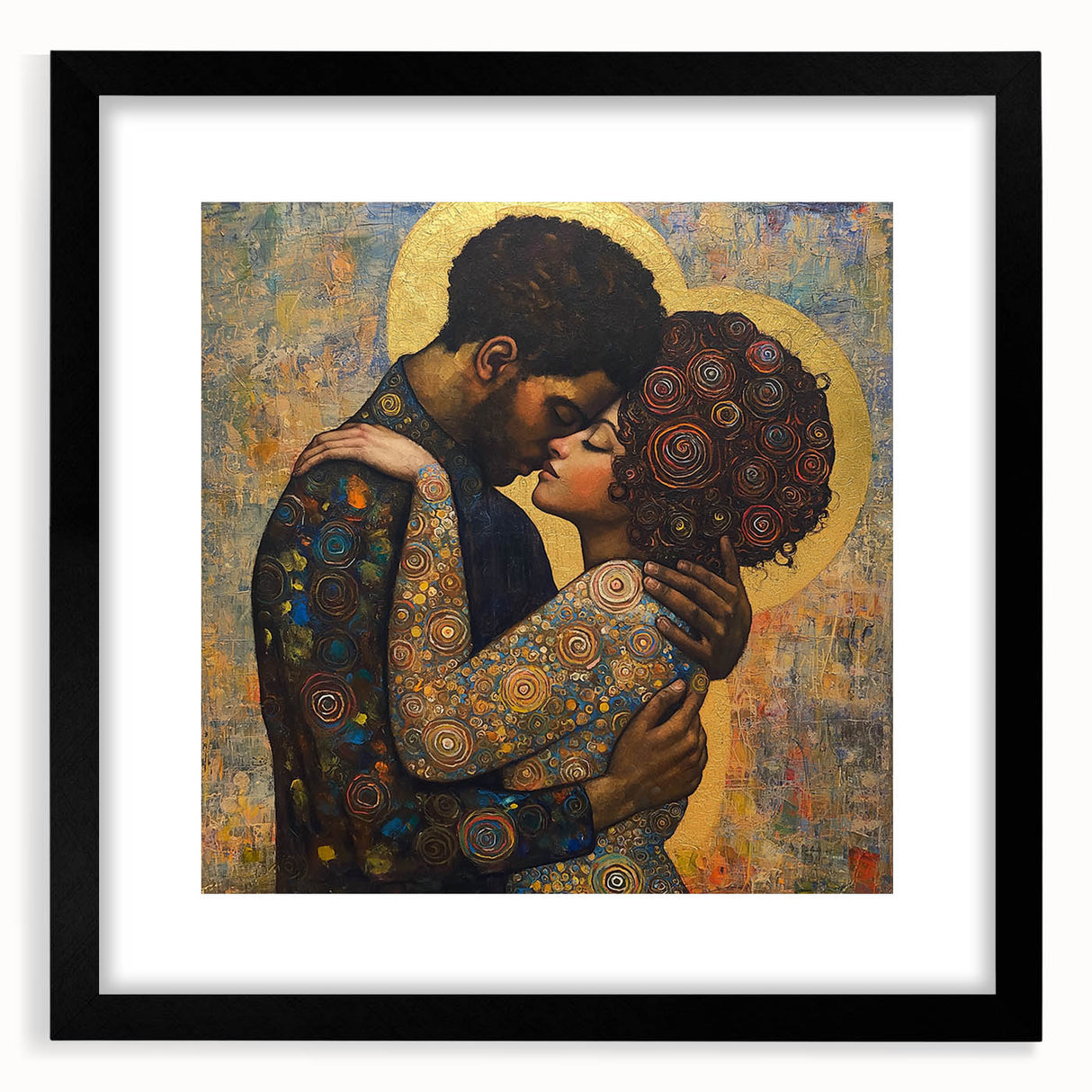 Elegant Figurative Wall Decor – Romantic Golden Embrace Painting