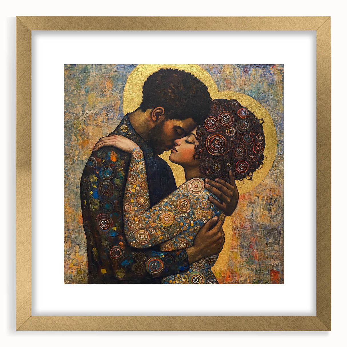 Elegant Figurative Wall Decor – Romantic Golden Embrace Painting