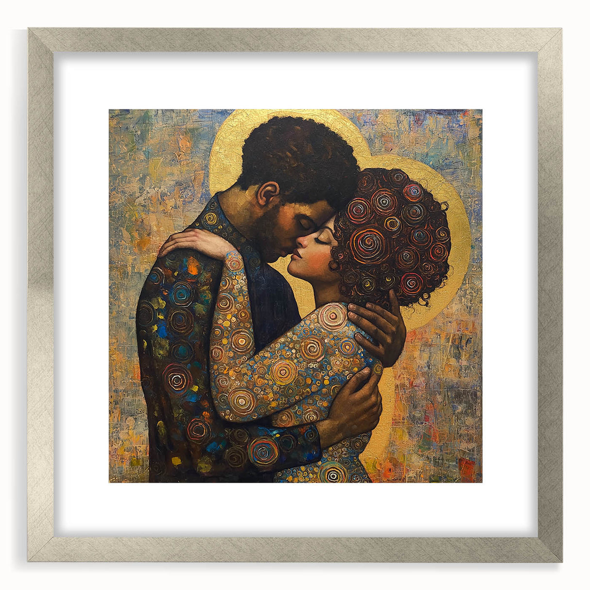 Elegant Figurative Wall Decor – Romantic Golden Embrace Painting