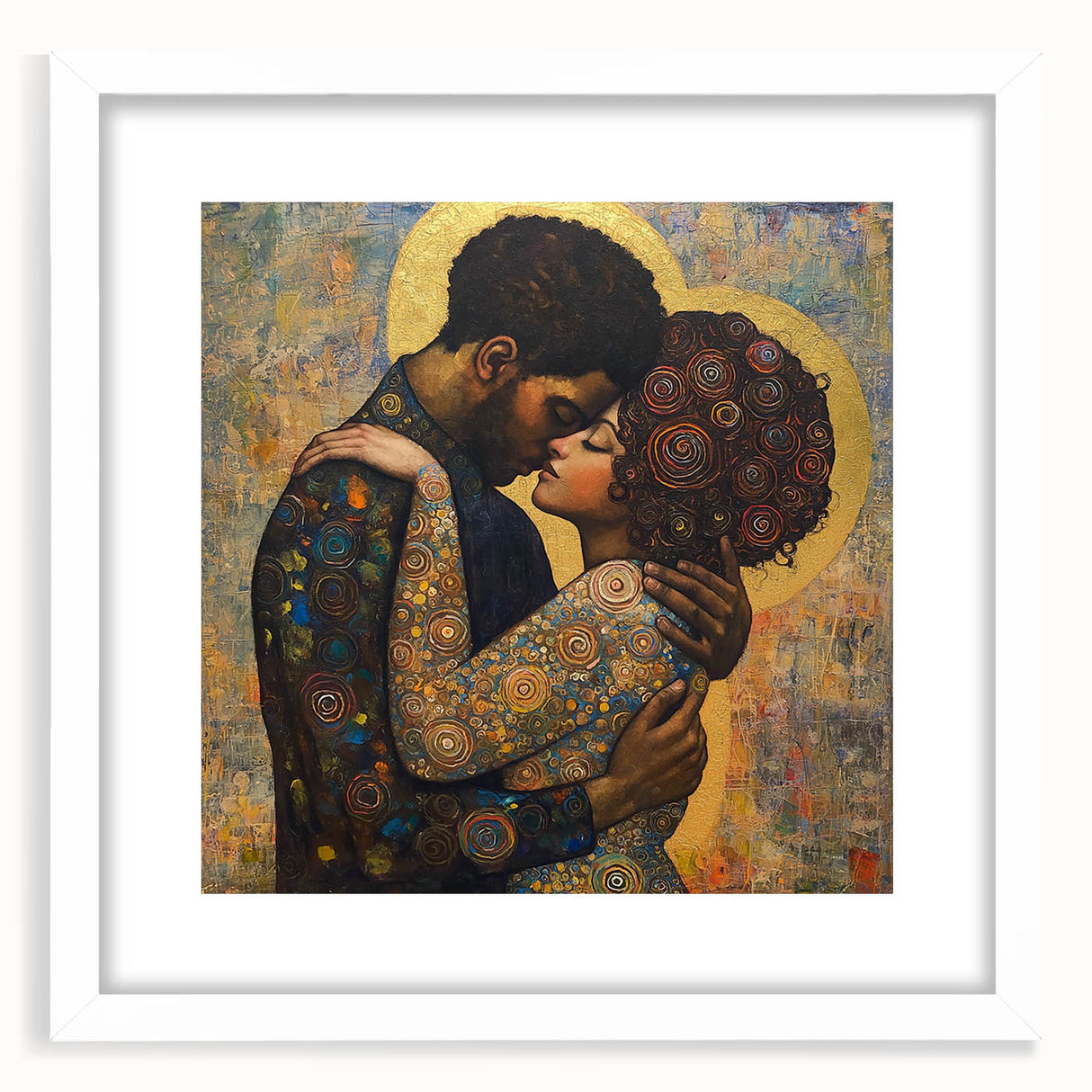 Elegant Figurative Wall Decor – Romantic Golden Embrace Painting