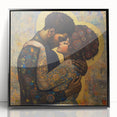 Elegant Figurative Wall Decor – Romantic Golden Embrace Painting