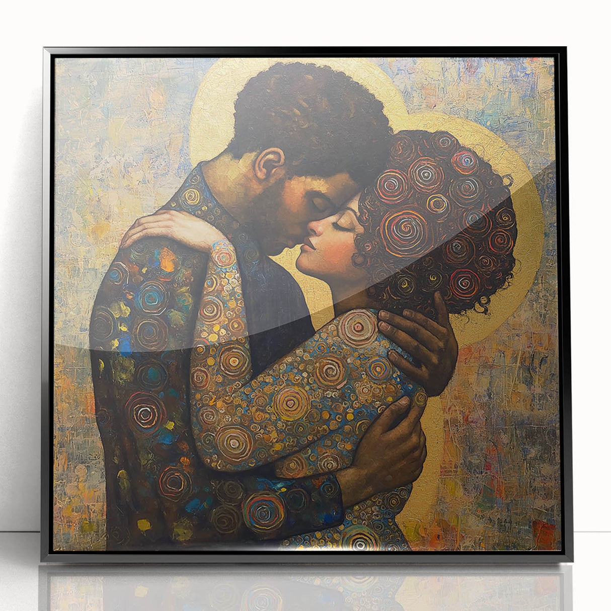 Elegant Figurative Wall Decor – Romantic Golden Embrace Painting