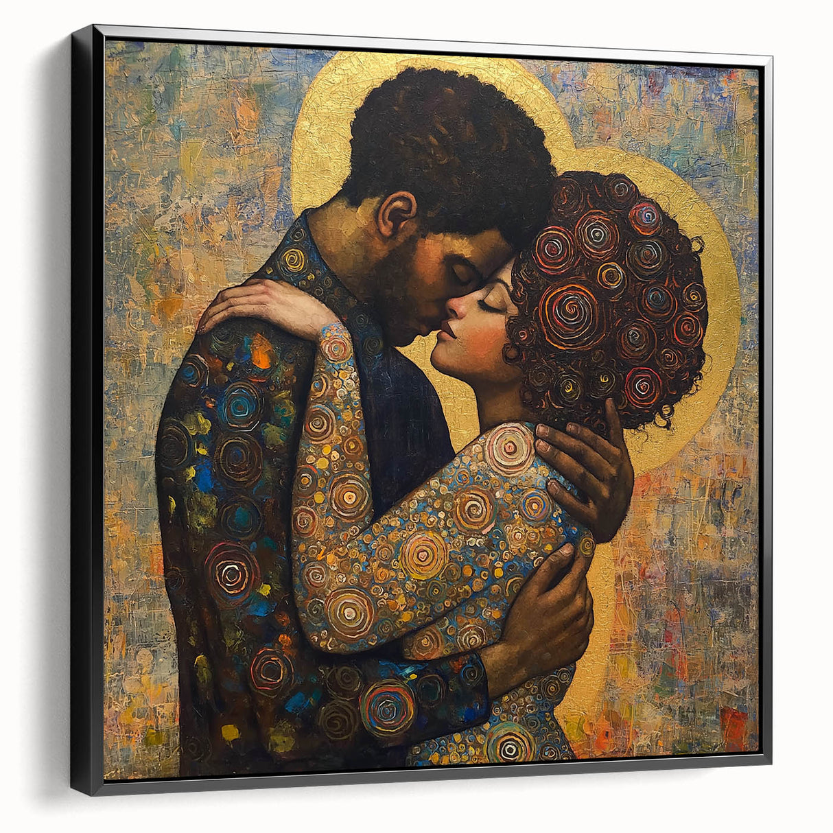 Elegant Figurative Wall Decor – Romantic Golden Embrace Painting