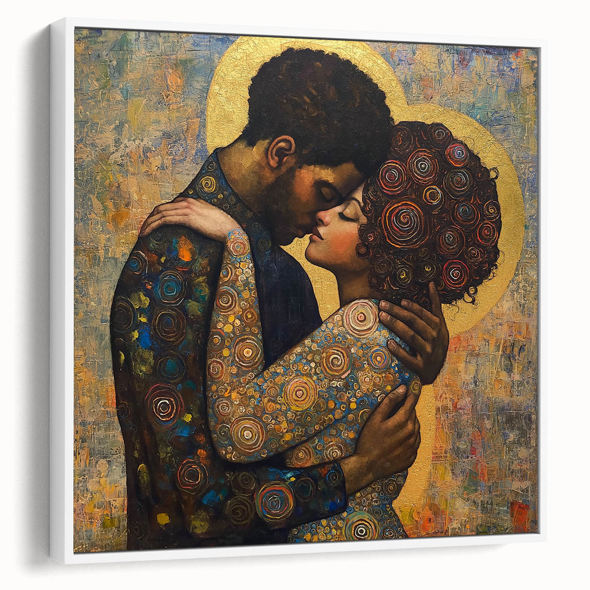 Elegant Figurative Wall Decor – Romantic Golden Embrace Painting
