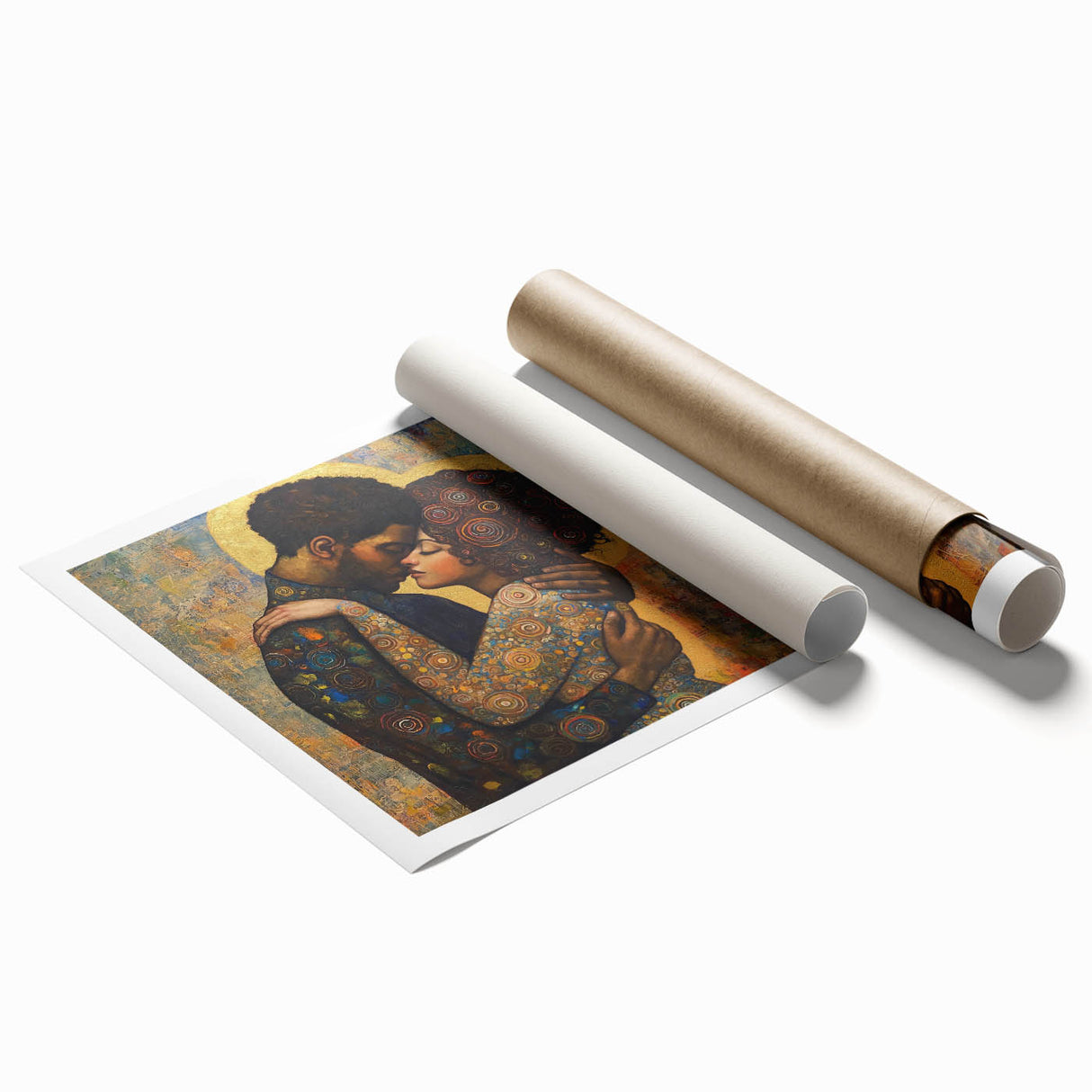 Elegant Figurative Wall Decor – Romantic Golden Embrace Painting
