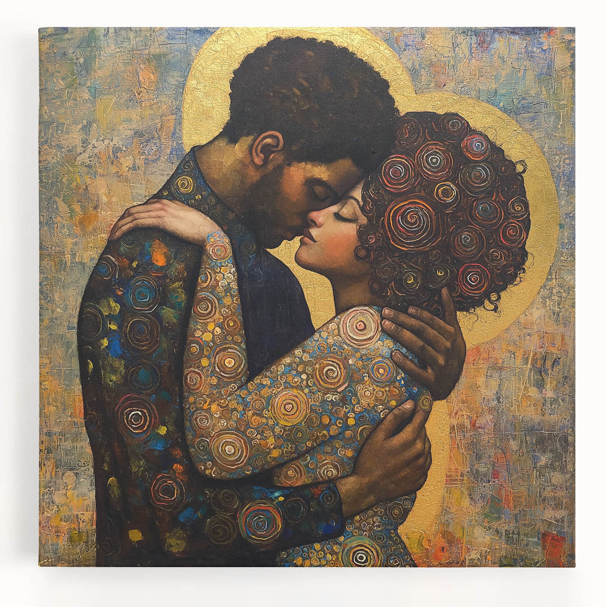 Elegant Figurative Wall Decor – Romantic Golden Embrace Painting