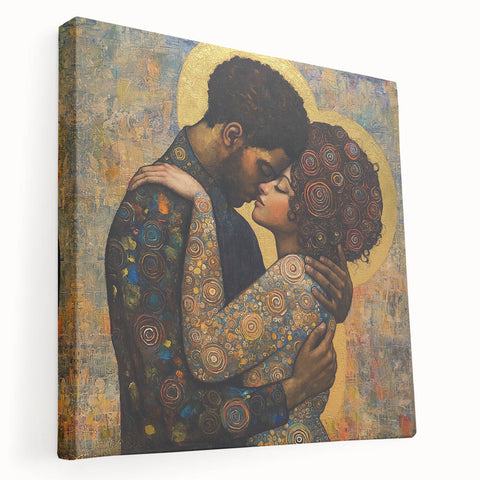 Elegant Figurative Wall Decor – Romantic Golden Embrace Painting