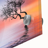 Minimalist Landscape Wall Art – Vibrant Tree at Sunset Water Scene