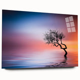 Minimalist Landscape Wall Art – Vibrant Tree at Sunset Water Scene