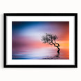 Minimalist Landscape Wall Art – Vibrant Tree at Sunset Water Scene
