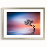 Minimalist Landscape Wall Art – Vibrant Tree at Sunset Water Scene