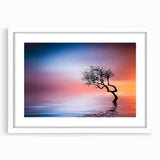 Minimalist Landscape Wall Art – Vibrant Tree at Sunset Water Scene