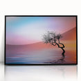 Minimalist Landscape Wall Art – Vibrant Tree at Sunset Water Scene