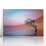 Minimalist Landscape Wall Art – Vibrant Tree at Sunset Water Scene