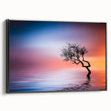 Minimalist Landscape Wall Art – Vibrant Tree at Sunset Water Scene