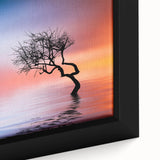 Minimalist Landscape Wall Art – Vibrant Tree at Sunset Water Scene