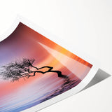 Minimalist Landscape Wall Art – Vibrant Tree at Sunset Water Scene