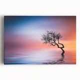 Minimalist Landscape Wall Art – Vibrant Tree at Sunset Water Scene