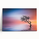 Minimalist Landscape Wall Art – Vibrant Tree at Sunset Water Scene