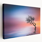 Minimalist Landscape Wall Art – Vibrant Tree at Sunset Water Scene
