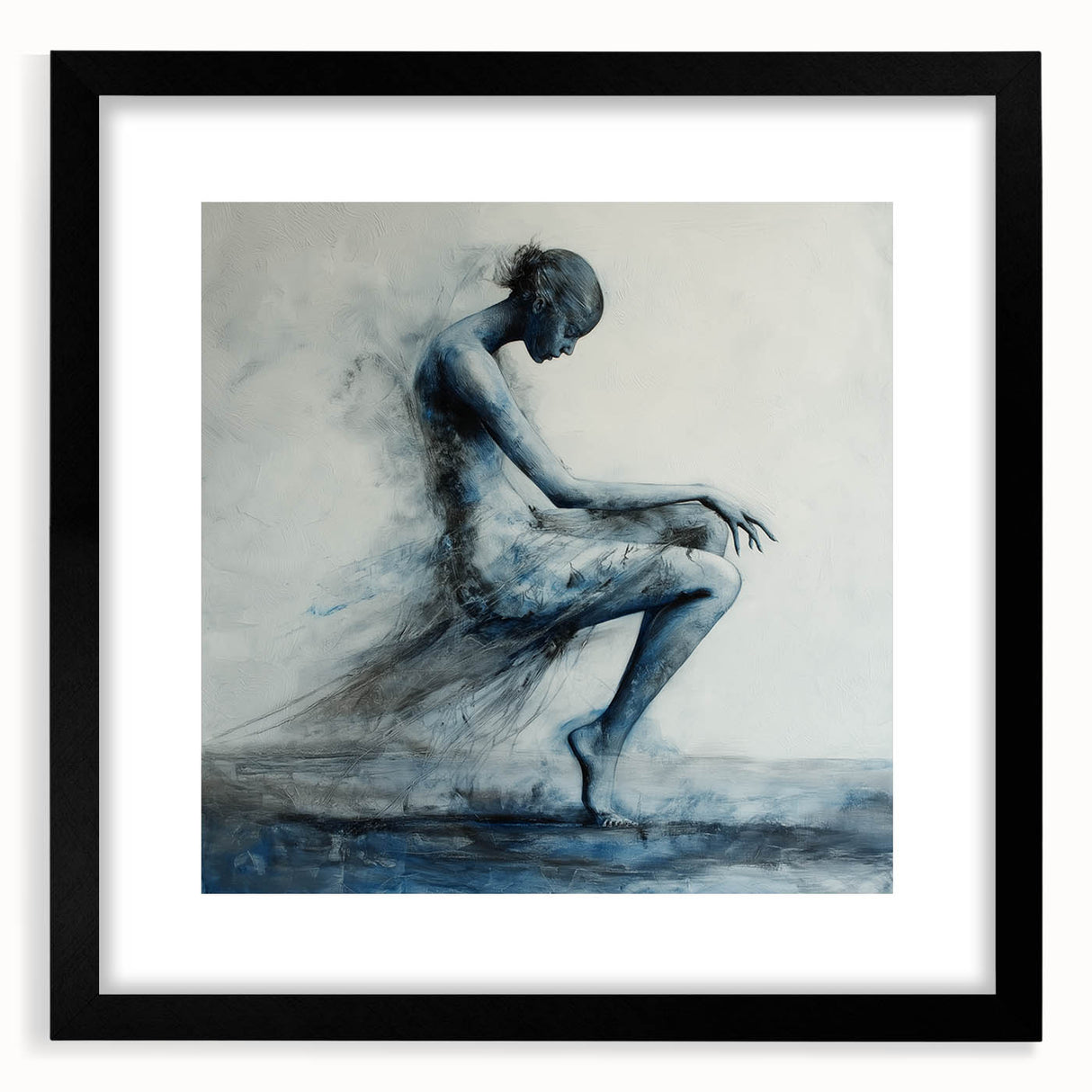 Minimalist Figurative Wall Decor – Ethereal Blue Abstract Ballet Art