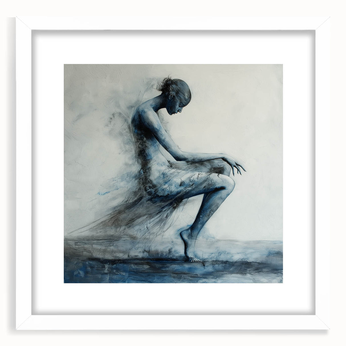 Minimalist Figurative Wall Decor – Ethereal Blue Abstract Ballet Art