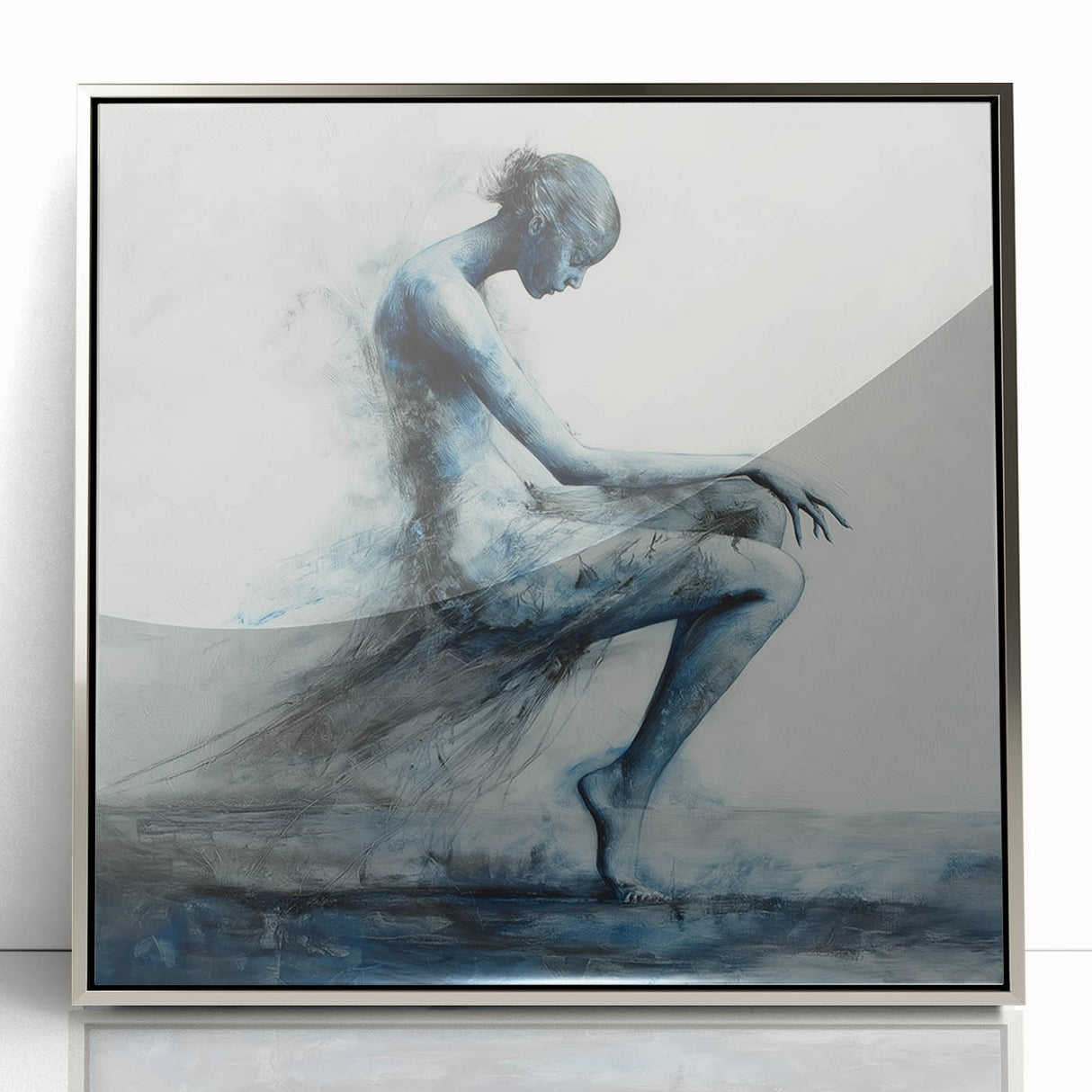 Minimalist Figurative Wall Decor – Ethereal Blue Abstract Ballet Art